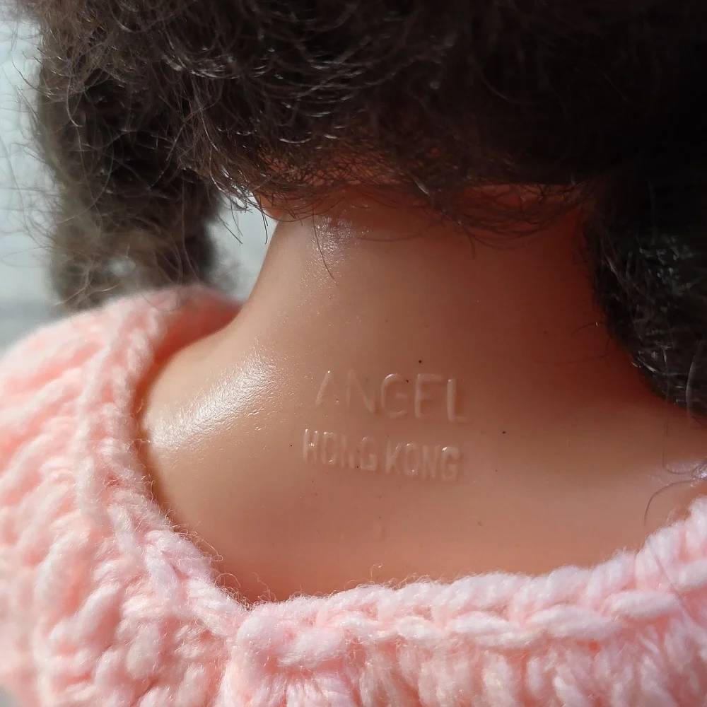 Vintage Angel Doll Brunette Crochet Dress and Accessories Pink 14